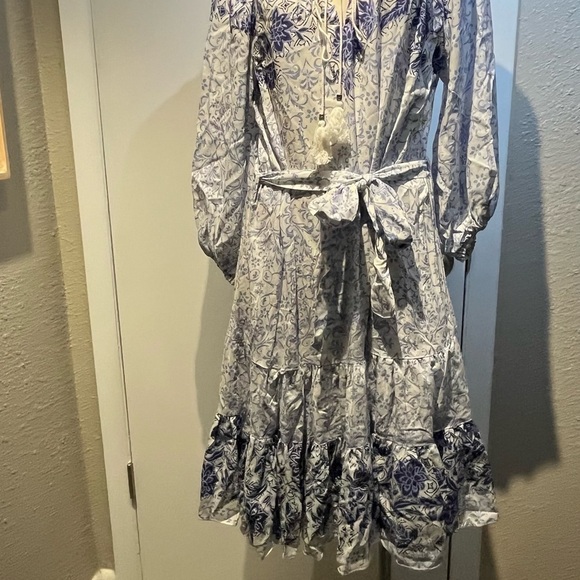 Boho blue dress nwt by nostalgia midi dress belted waist - Picture 7 of 15